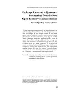 MONETARY AND ECONOMIC STUDIES (SPECIAL EDITION)/DECEMBER[removed]Exchange Rates and Adjustment: Perspectives from the New Open-Economy Macroeconomics Keynote Speech by Maurice Obstfeld