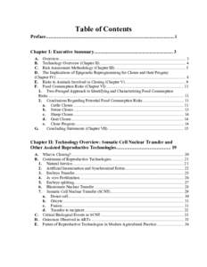 Table of Contents for the Animal Cloning: A Risk Assessment