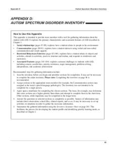 Appendix D  Autism Spectrum Disorders Inventory APPENDIX D: AUTISM SPECTRUM DISORDER INVENTORY