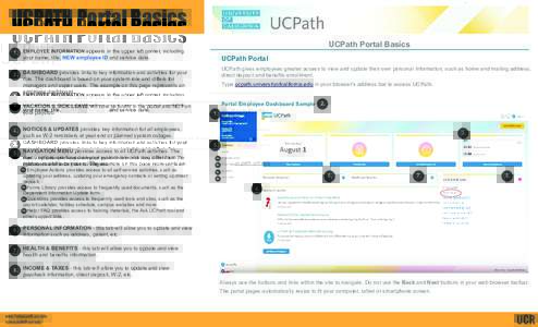 UCPATH Portal Basics UCPath Portal Basics 1. EMPLOYEE INFORMATION appears in the upper left corner, including your name, title, NEW employee ID and service date.