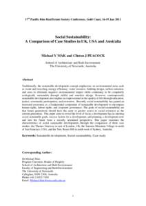 Social Sustainability: A Comparison of case studies in UK, USA and Australia
