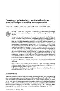 Osteology, paleobiology, and relationships of the sauropod dinosaur Sauroposeidon MATHEW J. WEDEL, RICHARD L. CIFELLI, and R. KENT SANDERS Wedel, M.J., Cifelli, R.L., & Sanders, R.KOsteology, paleobiology, and re