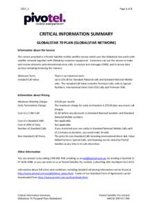 Page 1 of 2  2015_3 CRITICAL INFORMATION SUMMARY GLOBALSTAR 70 PLAN (GLOBALSTAR NETWORK)