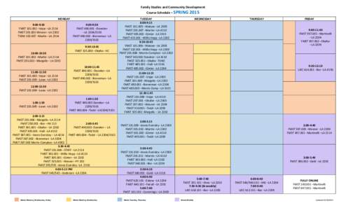 Family Studies and Community Development Course Schedule – SPRING MONDAY 9:00-9:50 FMST[removed] –Vejar –LA 2114 FMST[removed]Wesner –LA 2202
