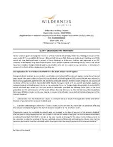 Wilderness Holdings Limited (Registration numberRegistered as an external company in South Africa Registration numberISIN: BW0000000868 Share code: WIL (“Wilderness” or “the Company”