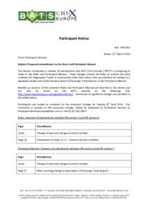 Participant Notice Ref: PN14/02 Dated: 25th March 2014 From: Participant Services Subject: Proposed amendments to the Rules and Participant Manual This Notice summarises a number of amendments that BATS Chi-X Europe (“