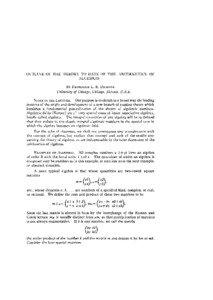 OUTLINE OF THE THEORY TO DATE OF THE ARITHMETICS OF ALGEBRAS B Y PROFESSOR L. E. DICKSON,