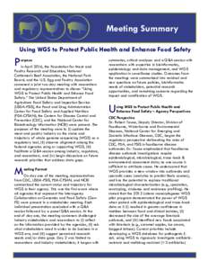Meeting Summary Using WGS to Protect Public Health and Enhance Food Safety P  urpose