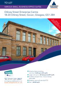 TO LET VARIOUS SMALL BUSINESS/OFFICE SUITES Orkney Street Enterprise CentreOrkney Street, Govan, Glasgow, G51 2BX on uk