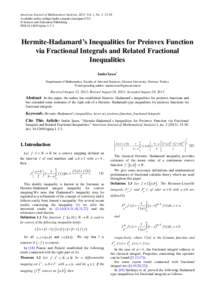 American Journal of Mathematical Analysis, 2013, Vol. 1, No. 3, 33-38 Available online at http://pubs.sciepub.com/ajma/1/3/2 © Science and Education Publishing DOI:[removed]ajma[removed]Hermite-Hadamard’s Inequalities 