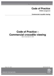 Code of Practice Wildlife management Commercial crocodile viewing  Code of Practice –
