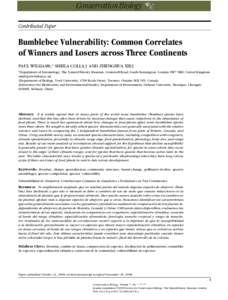 Bumblebee Vulnerability: Common Correlates of Winners and Losers across Three Continents