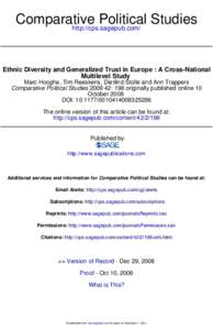 Comparative Political Studies http://cps.sagepub.com/ Ethnic Diversity and Generalized Trust in Europe : A Cross-National Multilevel Study