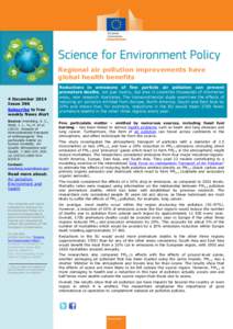 Regional air pollution improvements have global health benefits 4 December 2014 Issue 396 Subscribe to free