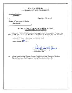 STATE OF FLORIDA FLORIDA ELECTIONS COMMISSION Division of Elections, Petitioner, Case No.: FEC