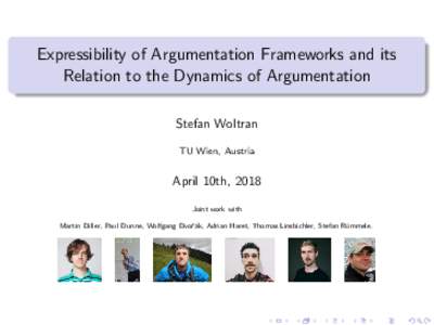 Expressibility of Argumentation Frameworks and its Relation to the Dynamics of Argumentation Stefan Woltran TU Wien, Austria  April 10th, 2018