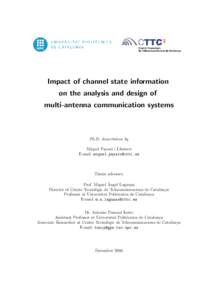 Impact of channel state information on the analysis and design of multi-antenna communication systems Ph.D. dissertation by Miquel Payar´o i Llisterri