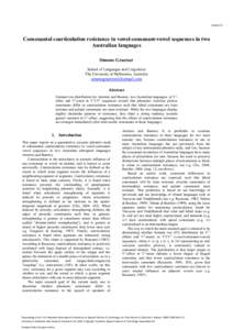 PAGE 270  Consonantal coarticulation resistance in vowel-consonant-vowel sequences in two Australian languages Simone Graetzer School of Languages and Linguistics