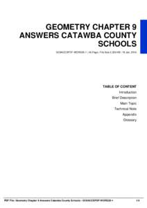 GEOMETRY CHAPTER 9 ANSWERS CATAWBA COUNTY SCHOOLS GC9ACCSPDF-WORG25-1 | 46 Page | File Size 2,333 KB | 19 Jan, 2016  TABLE OF CONTENT