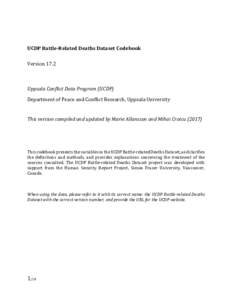 UCDP Battle-Related Deaths Dataset Codebook Version 17.2 Uppsala Conflict Data Program (UCDP) Department of Peace and Conflict Research, Uppsala University