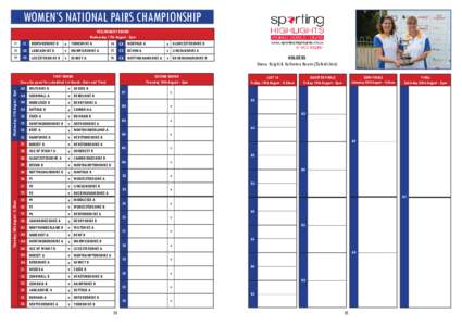 WOMEN’S NATIONAL PAIRS CHAMPIONSHIP PRELIMINARY ROUND Wednesday 17th August - 2pm P1  C1