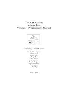 The XSB System Version 3.3.x Volume 1: Programmer’s Manual