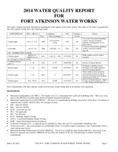 2014 WATER QUALITY REPORT FOR FORT ATKINSON WATER WORKS This report contains important information regarding the water quality in our water system. The source of our water is groundwater. Our water quality testing shows 