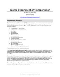 Seattle Department of Transportation Scott Kubly, Directorhttp://www.seattle.gov/transportation/  Department Overview