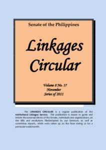 Senate of the Philippines  Linkages Circular Volume 8 No. 17 November