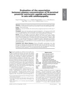 SMALL ANIMALS/ EXOTIC Evaluation of the association between plasma concentration of N-terminal proatrial natriuretic peptide and outcome