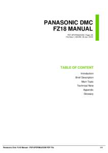 PANASONIC DMC FZ18 MANUAL PDF-6PDFM6JOOM | Page: 28 File Size 1,136 KB | 25 Jan, 2016  TABLE OF CONTENT