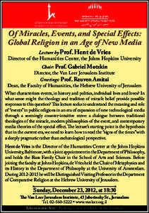 ‫האוניברסיטה העברית בירושלים‬  THE HEBREW UNIVERSITY OF JERUSALEM Of Miracles, Events, and Special Effects: Global Religion in an Age of New Media