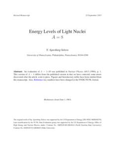 8Revised Manuscript  23 September 2013 Energy Levels of Light Nuclei A=8