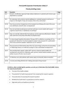 PenCLAHRC Question PrioritisationPriority briefings index Ref. ID 3  Question