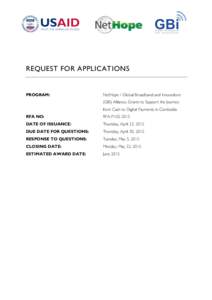 REQUEST FOR APPLICATIONS  PROGRAM: NetHope / Global Broadband and Innovations (GBI) Alliance, Grants to Support the Journey