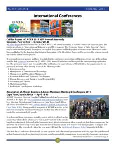 ACBSP update 								  spring 2011 International Conferences