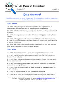Case  Quiz Answers (continued) Two: An Ounce of Prevention! GrGrades 3-7