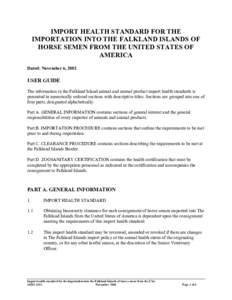 IMPORT HEALTH STANDARD FOR THE IMPORTATION INTO THE FALKLAND ISLANDS OF HORSE SEMEN FROM THE UNITED STATES OF AMERICA Dated: November 6, 2002