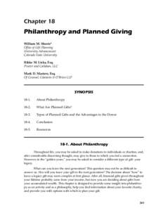 Chapter 18  Philanthropy and Planned Giving William M. Sheets* Office of Gift Planning University Advancement