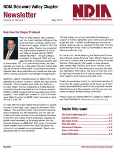 NDIA Delaware Valley Chapter  Newsletter Volume 8, Number 1 		May 2012