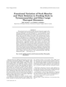 Cover Image Article  THE ANATOMICAL RECORD 290:934–Functional Variation of Neck Muscles and Their Relation to Feeding Style in