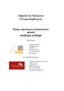 Dispositif de Validation d’Etudes Supérieures Master statistique et économétrie spécialité