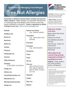 Guidelines for Managing Food Allergies  Tree Nut Allergies Remember to ALWAYS read food labels carefully and watch for hidden allergens. Hidden allergens are ingredients derived from or containing major food allergens wi