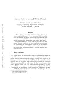 arXiv:1503.04376v1 [physics.pop-ph] 15 Mar[removed]Dyson Spheres around White Dwarfs ˙ Ibrahim Semiz∗ and Salim O˘gur†