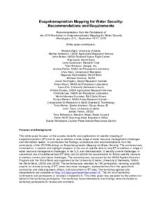 Evapotranspiration Mapping for Water Security: Recommendations and Requirements Recommendations from the Participants of the 2015 Workshop on Evapotranspiration Mapping for Water Security Washington, D.C., September 15-1