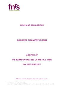 RULES AND REGULATIONS  GUIDANCE COMMITTEE (COMA) ADOPTED BY THE BOARD OF TRUSTEES OF THE F.R.S.-FNRS