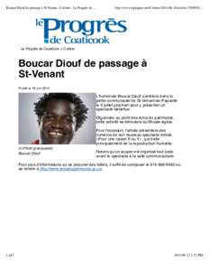 Boucar Diouf de passage à St-Venant - Culture - Le Progrès de ...  http://www.leprogres.net/CulturearticleLe Progrès de Coaticook > Culture