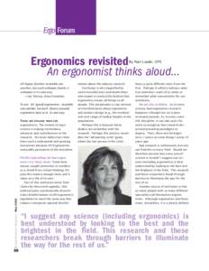 Ergo Forum  Ergonomics revisited An ergonomist thinks aloud... By Rani Lueder, CPE
