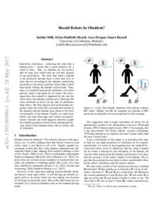 Should Robots be Obedient?  arXiv:1705.09990v1 [cs.AI] 28 May 2017 Smitha Milli, Dylan Hadfield-Menell, Anca Dragan, Stuart Russell University of California, Berkeley