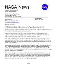 Microsoft Word - 06 NASA Selects Student Experiments to Fly on Sounding Rocket.doc